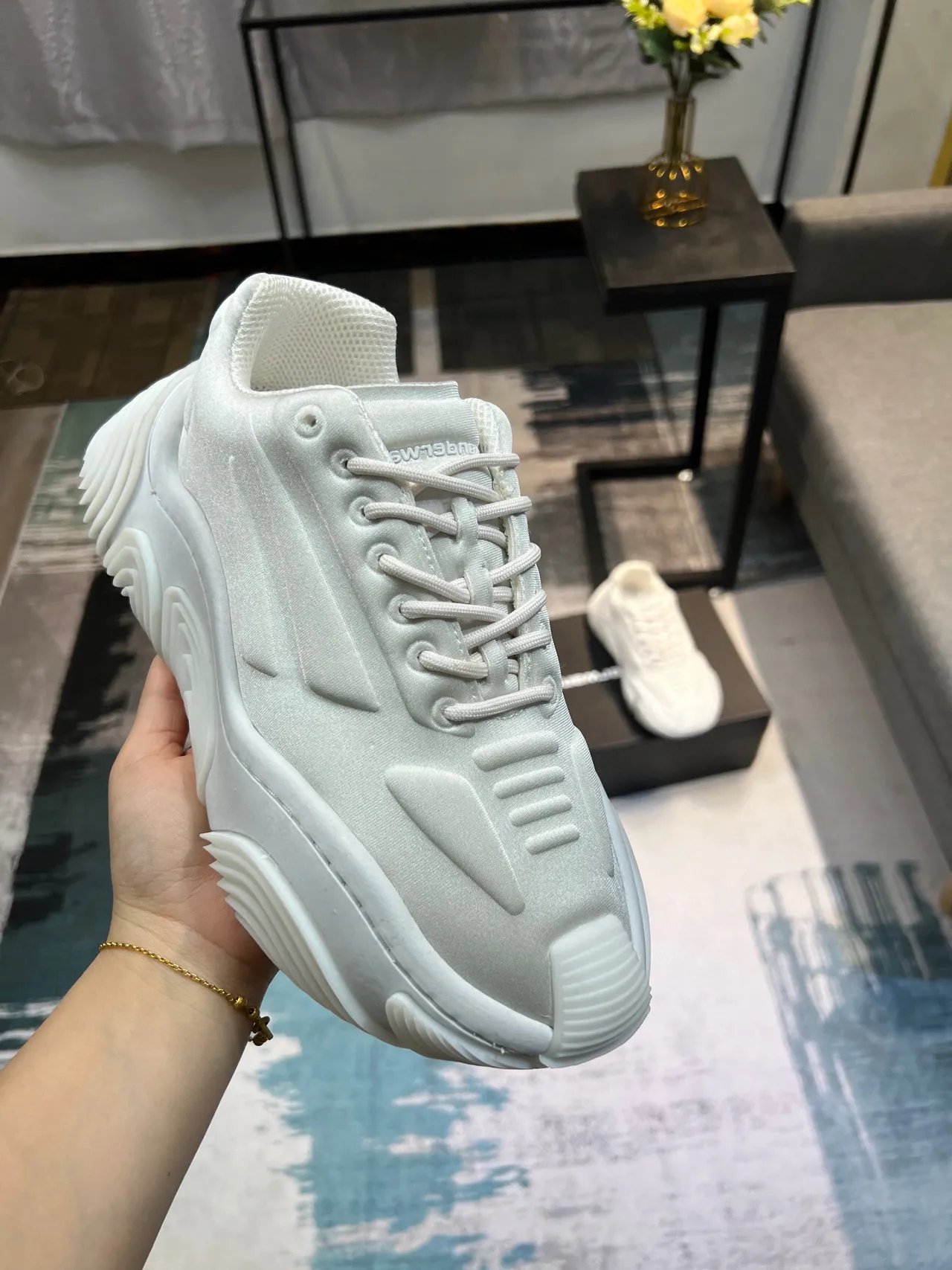 White Monochromatic Sculpted Wavy Midsole Chunky Sneakers 6