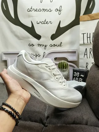 White Monochrome Knit Upper Sculpted Foam Midsole Running Shoes 5