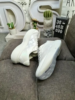 White Monochrome Knit Upper Sculpted Foam Midsole Running Shoes 6