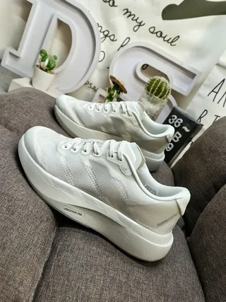 White Monochrome Knit Upper Sculpted Foam Midsole Running Shoes 7