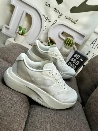White Monochrome Knit Upper Sculpted Foam Midsole Running Shoes 9