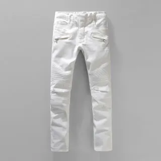White Moto-Style Zip-Pocket Jeans