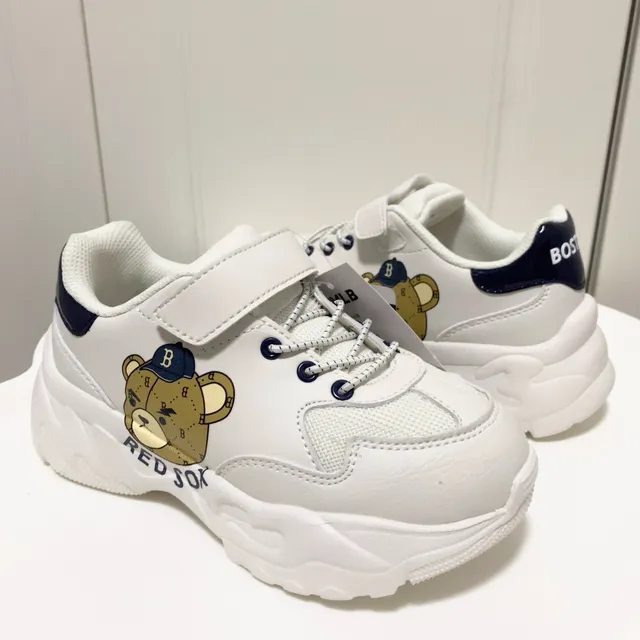 White Navy Platform Sole Cartoon Bear Graphic Chunky Sneakers 13