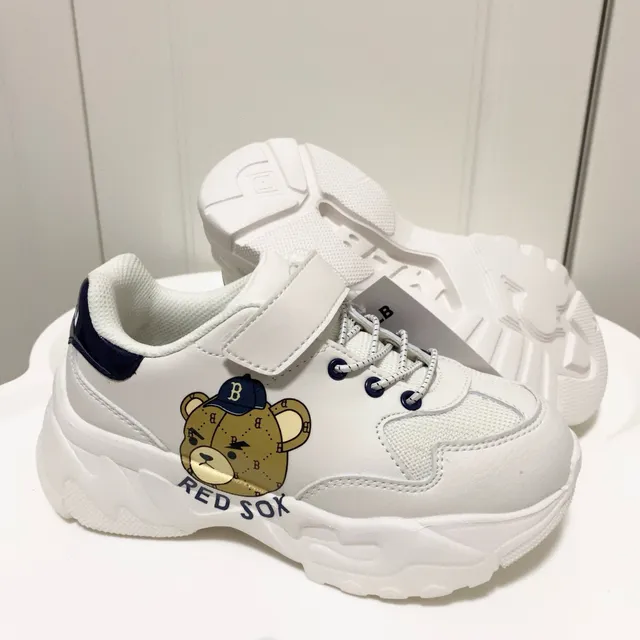 White Navy Platform Sole Cartoon Bear Graphic Chunky Sneakers 16