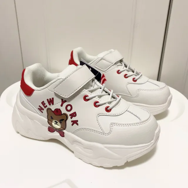 White Navy Platform Sole Cartoon Bear Graphic Chunky Sneakers 17