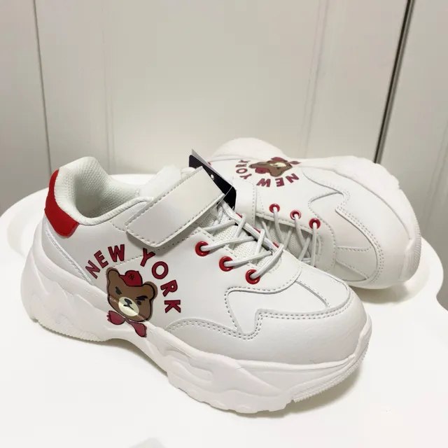 White Navy Platform Sole Cartoon Bear Graphic Chunky Sneakers 18