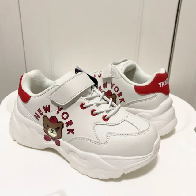 White Navy Platform Sole Cartoon Bear Graphic Chunky Sneakers 19