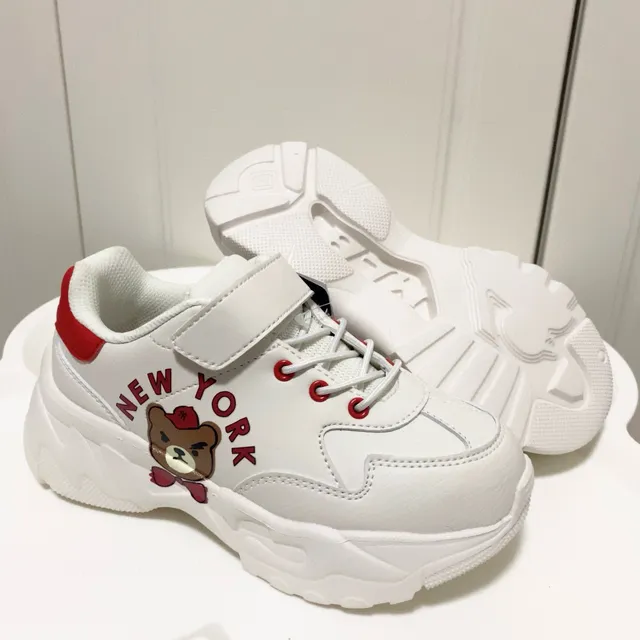 White Navy Platform Sole Cartoon Bear Graphic Chunky Sneakers 22