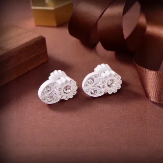 White Petal-Shaped Crystal Clip-On Earrings