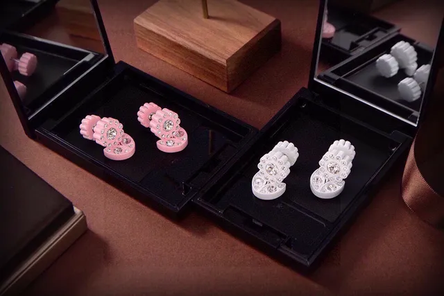 White Petal-Shaped Crystal Clip-On Earrings 5