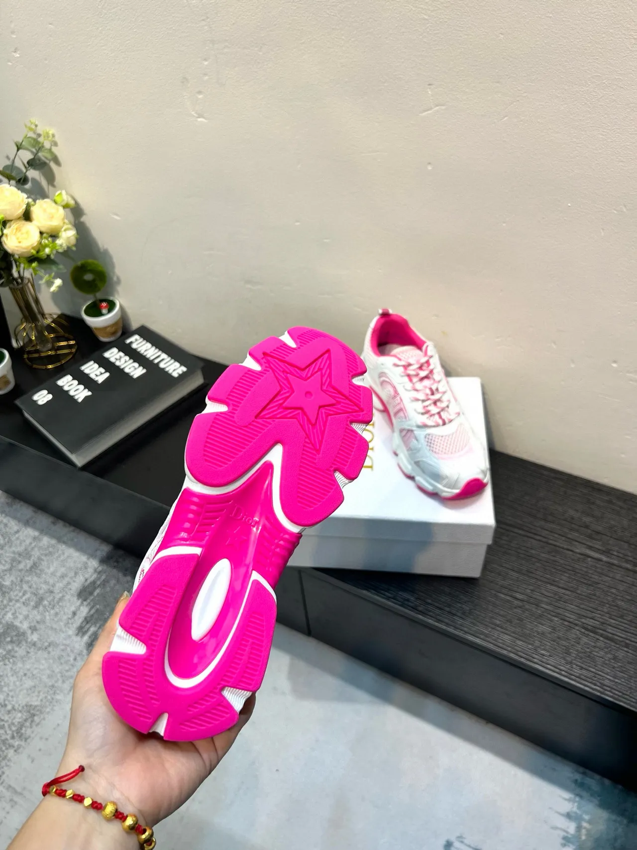 White Pink Platform Sole Mesh And Synthetic Overlay Construction Chunky Sneakers 8