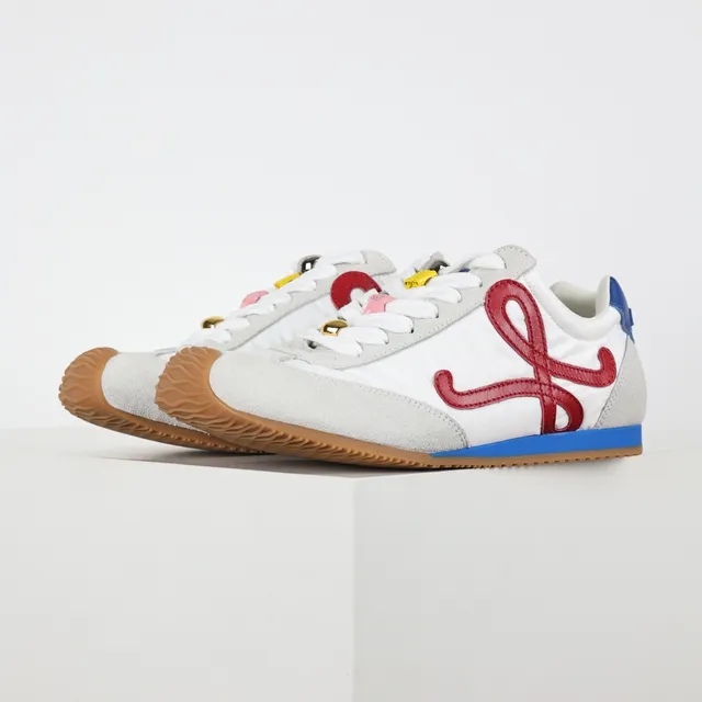 White Red Blue Multicolor Stitched Logo Retro Runner Sneakers 1