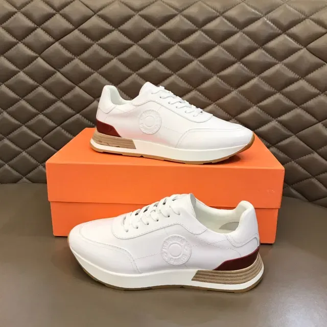 White Red Leather Upper Glossy Heel Counter Sneakers 6