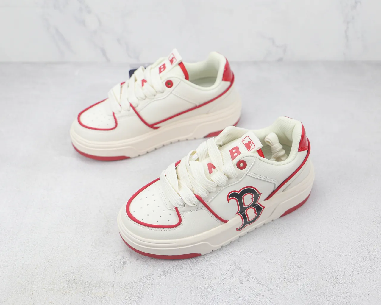 White Red Platform Sole Embroidered Team-Style Logo Sneakers 4