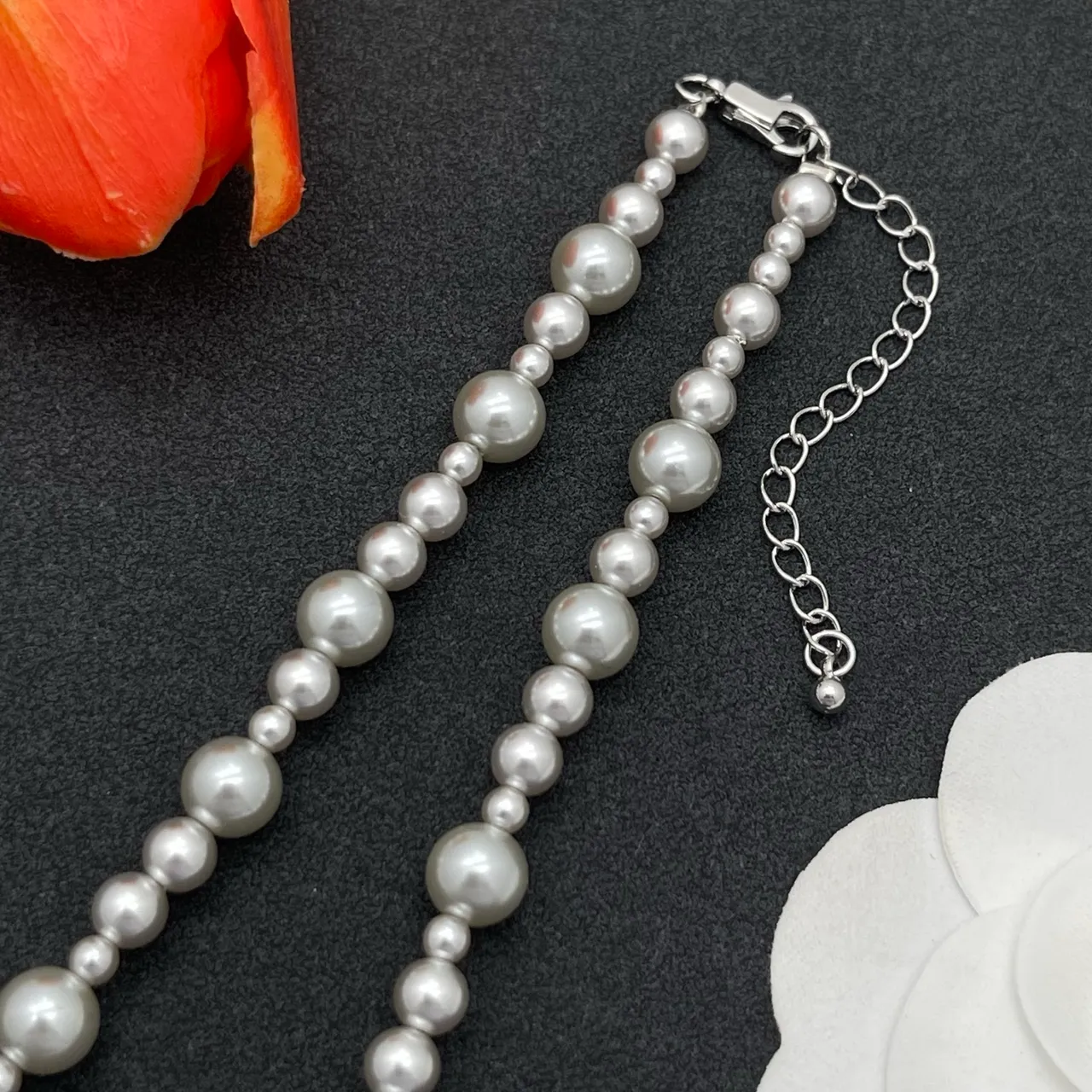 White Silver Pearl Strand Graduated Sizing Necklace 4