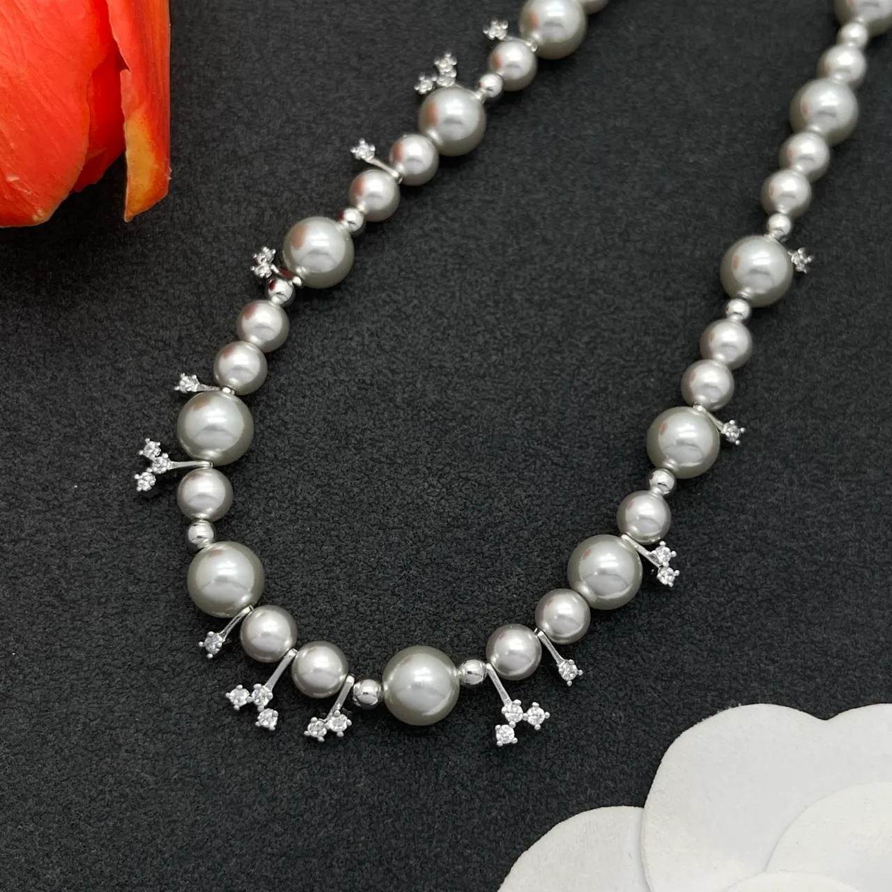 White Silver Pearl Strand Graduated Sizing Necklace 5