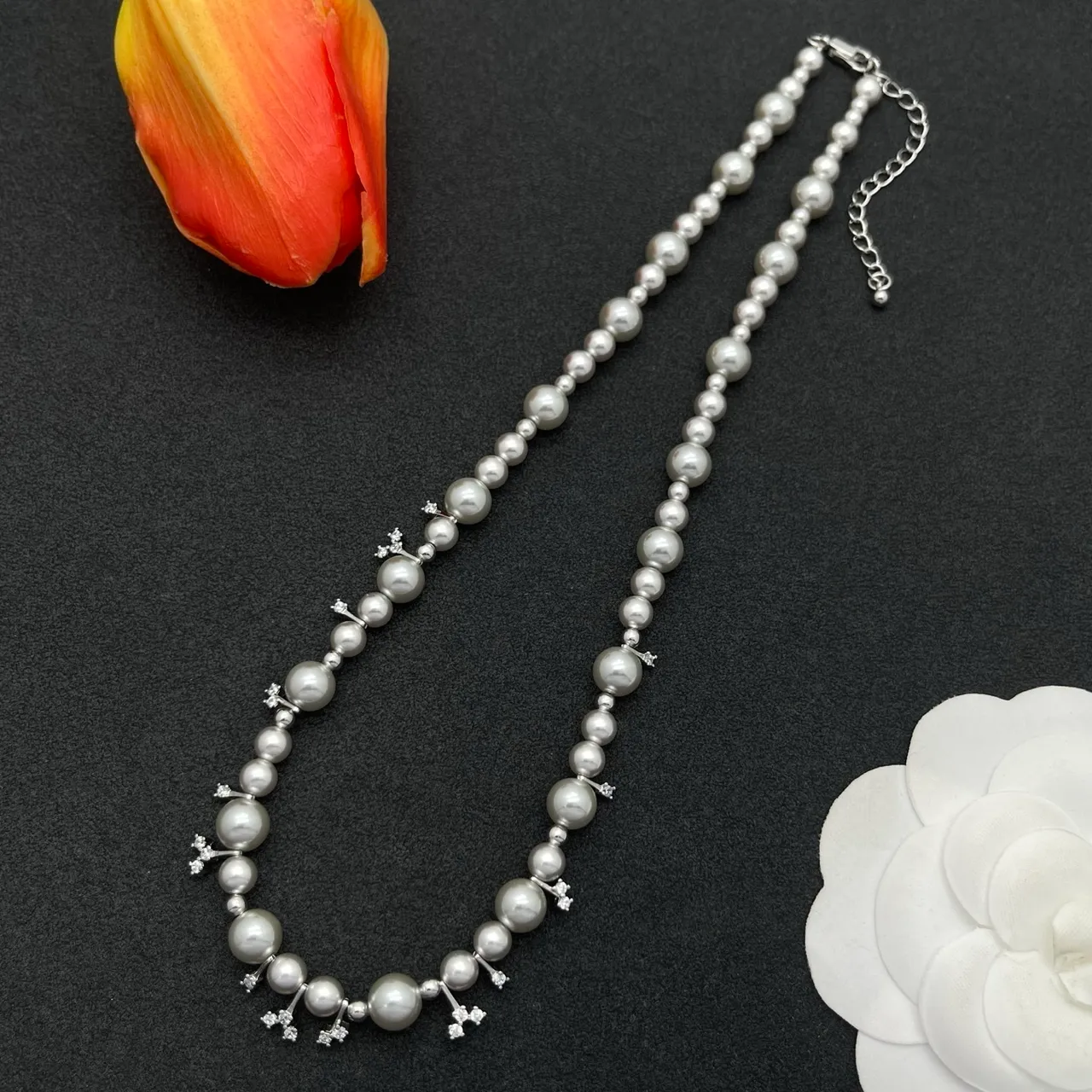 White Silver Pearl Strand Graduated Sizing Necklace 6