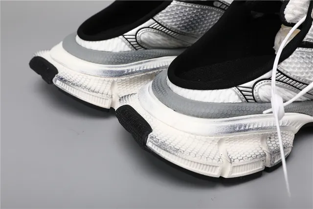 White Silver Silhouette Metallic Overlays Chunky Sneakers 2