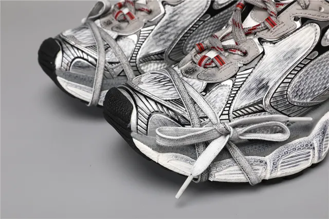 White Silver Silhouette Metallic Overlays Chunky Sneakers 4