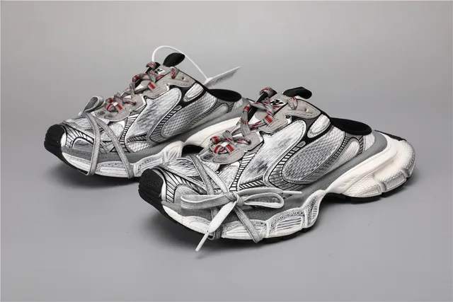 White Silver Silhouette Metallic Overlays Chunky Sneakers 5