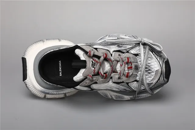 White Silver Silhouette Metallic Overlays Chunky Sneakers 7