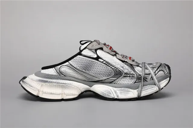 White Silver Silhouette Metallic Overlays Chunky Sneakers 8