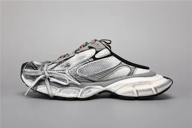White Silver Silhouette Metallic Overlays Chunky Sneakers 9