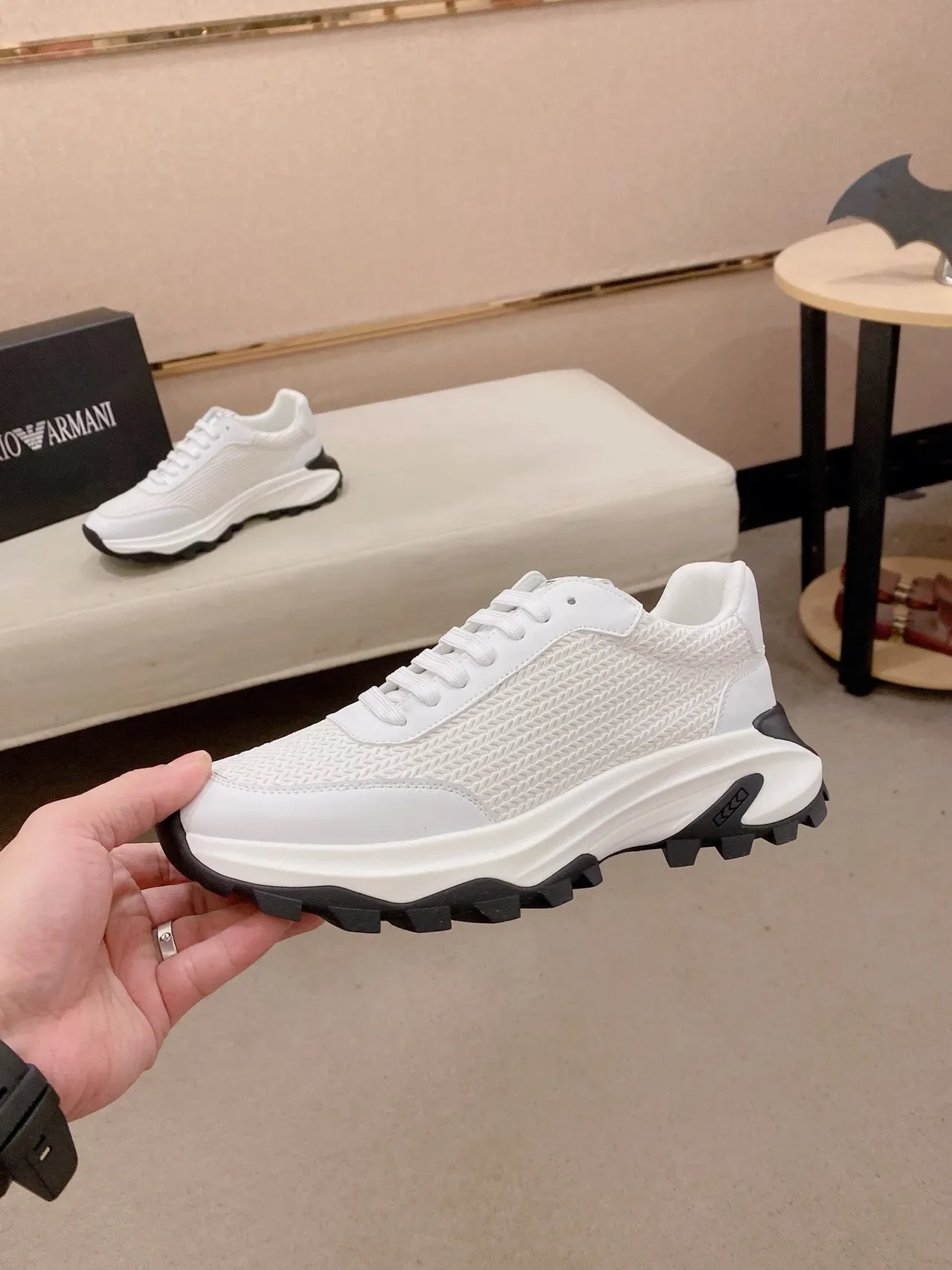 White Woven-Texture Low-Top Lace-Up Sneaker 3