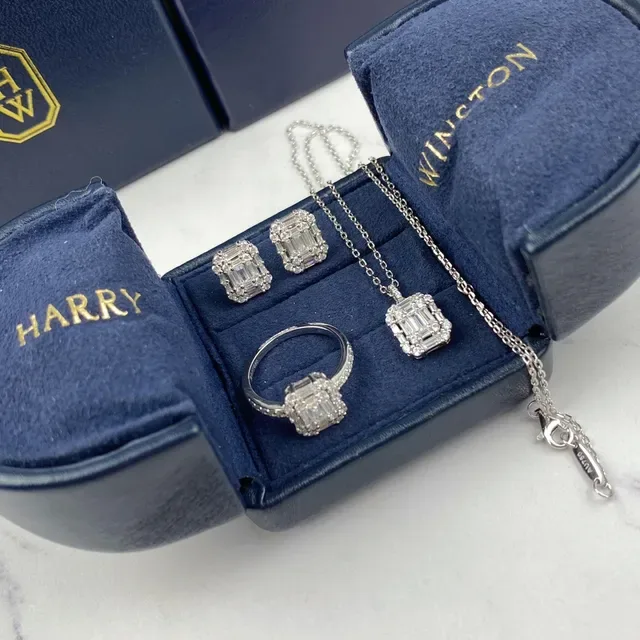 Winston Marquise-Cut Solitaire and Emerald-Cut Halo Cluster Rings 3