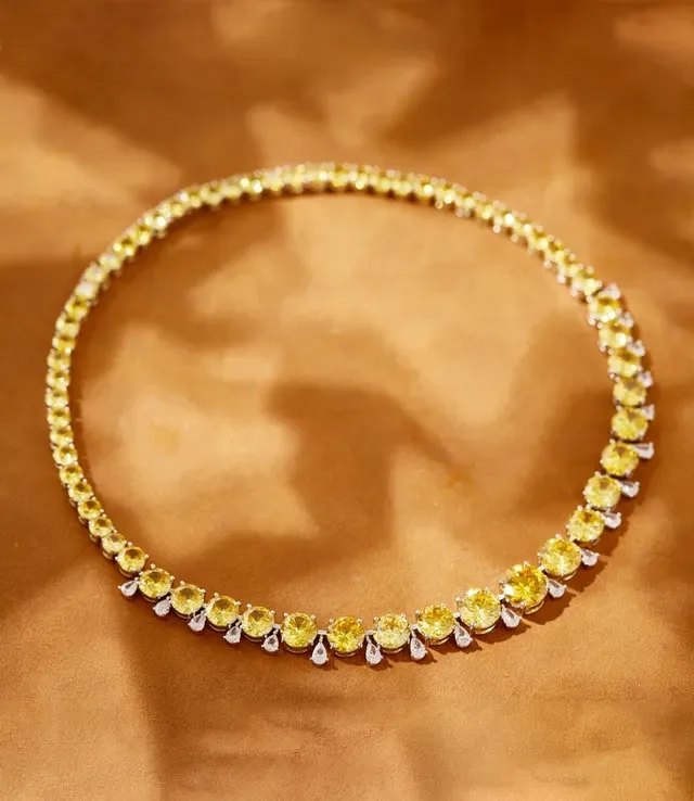 Yellow and Clear Gemstone Tennis Necklace 6