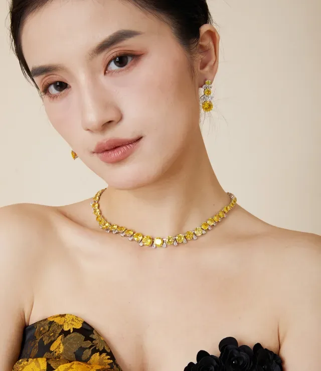 Yellow and Clear Gemstone Tennis Necklace 8
