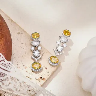 Yellow and Clear Multi-Stone Cascade Drop Earrings