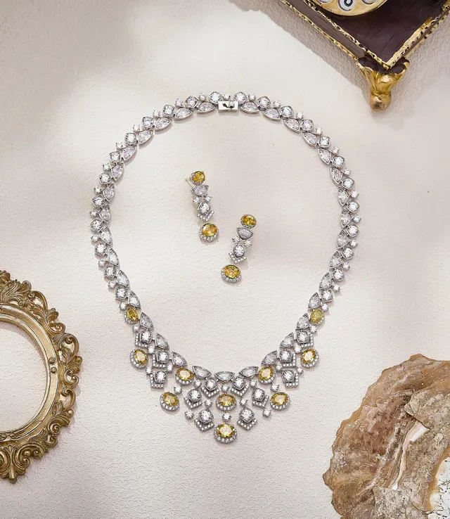 Yellow and Clear Multi-Stone Cascade Drop Earrings 5