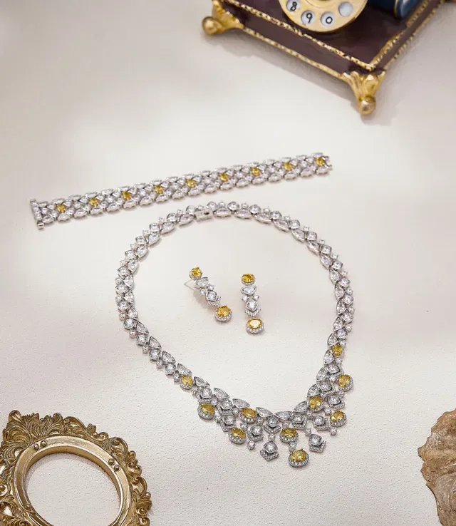 Yellow and Clear Multi-Stone Cascade Drop Earrings 6