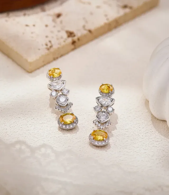 Yellow and Clear Multi-Stone Cascade Drop Earrings 7