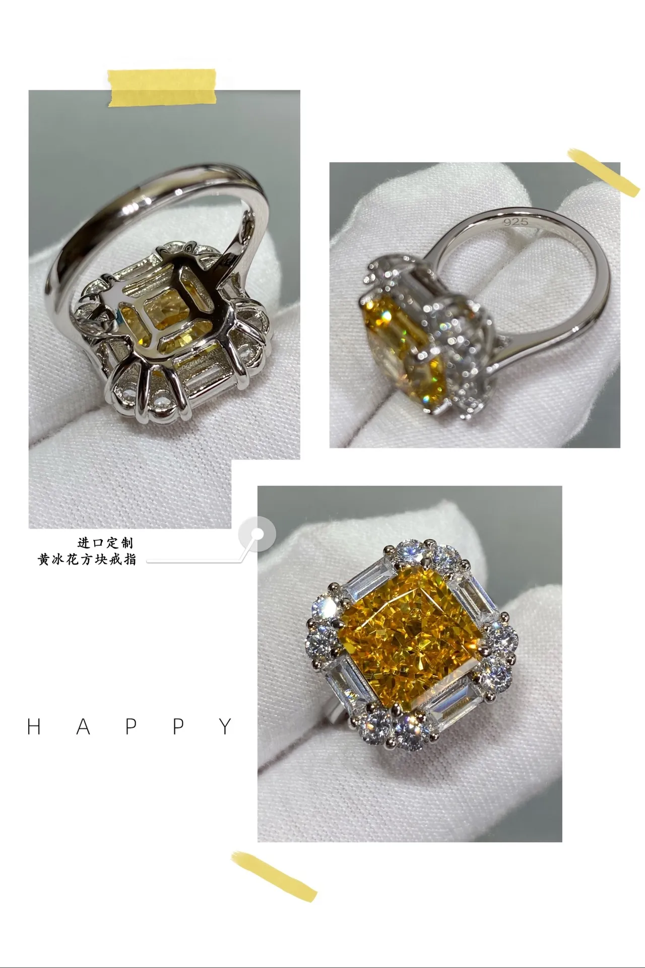 Yellow Cushion-Cut Gemstone Halo Ring 6