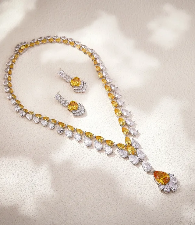 Yellow Heart Gemstone and Pavé Diamond Drop Earrings 2