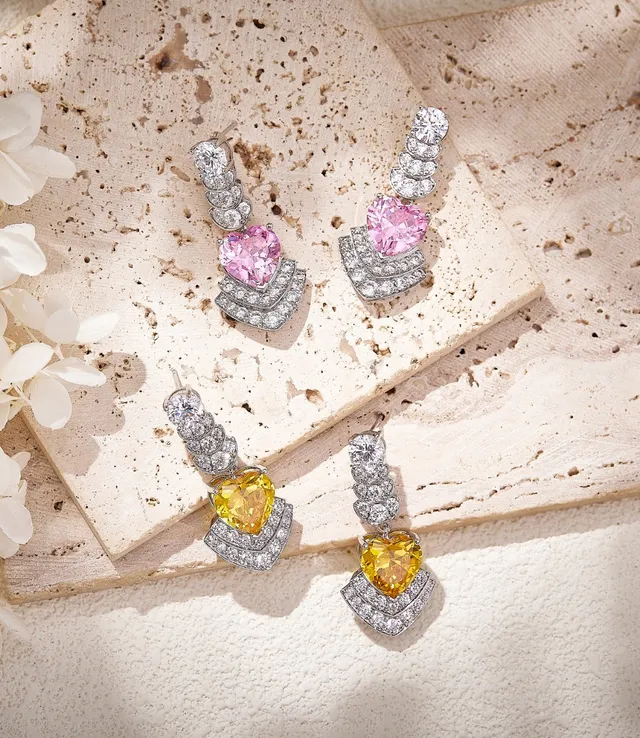 Yellow Heart Gemstone and Pavé Diamond Drop Earrings 5