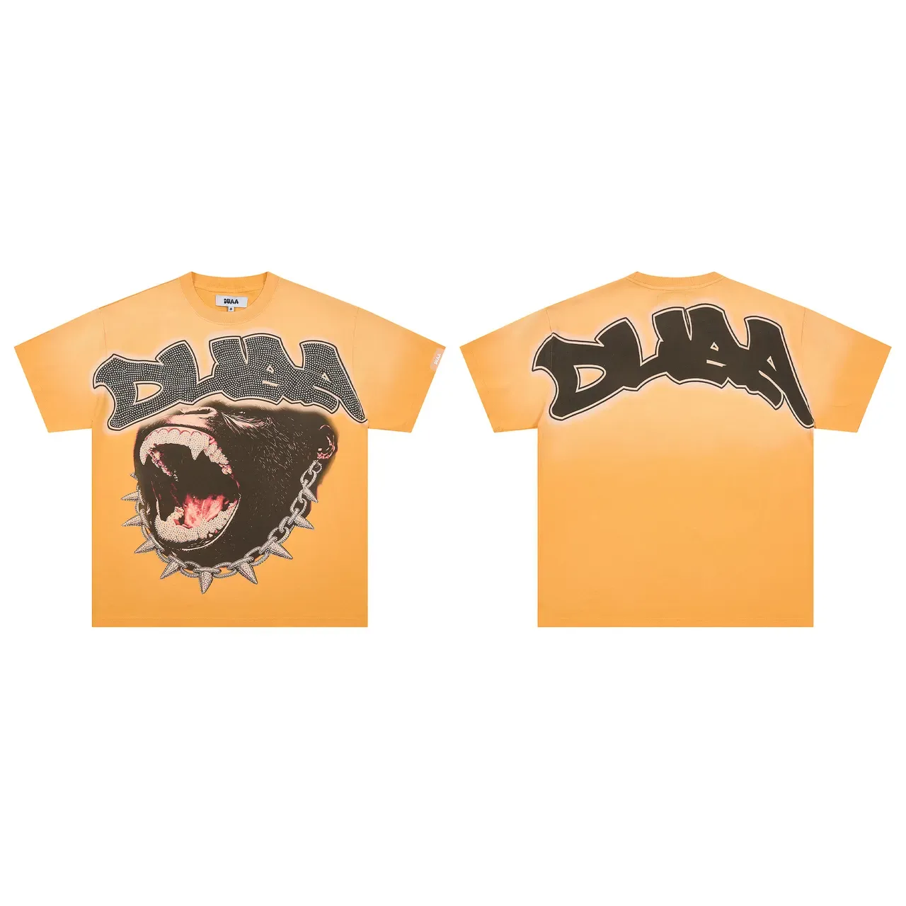 Yellow Rhinestone Graphic Print Oversized T-Shirt 2