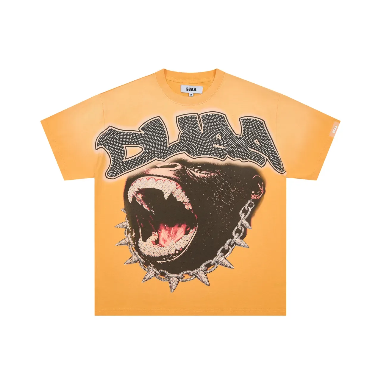 Yellow Rhinestone Graphic Print Oversized T-Shirt 3