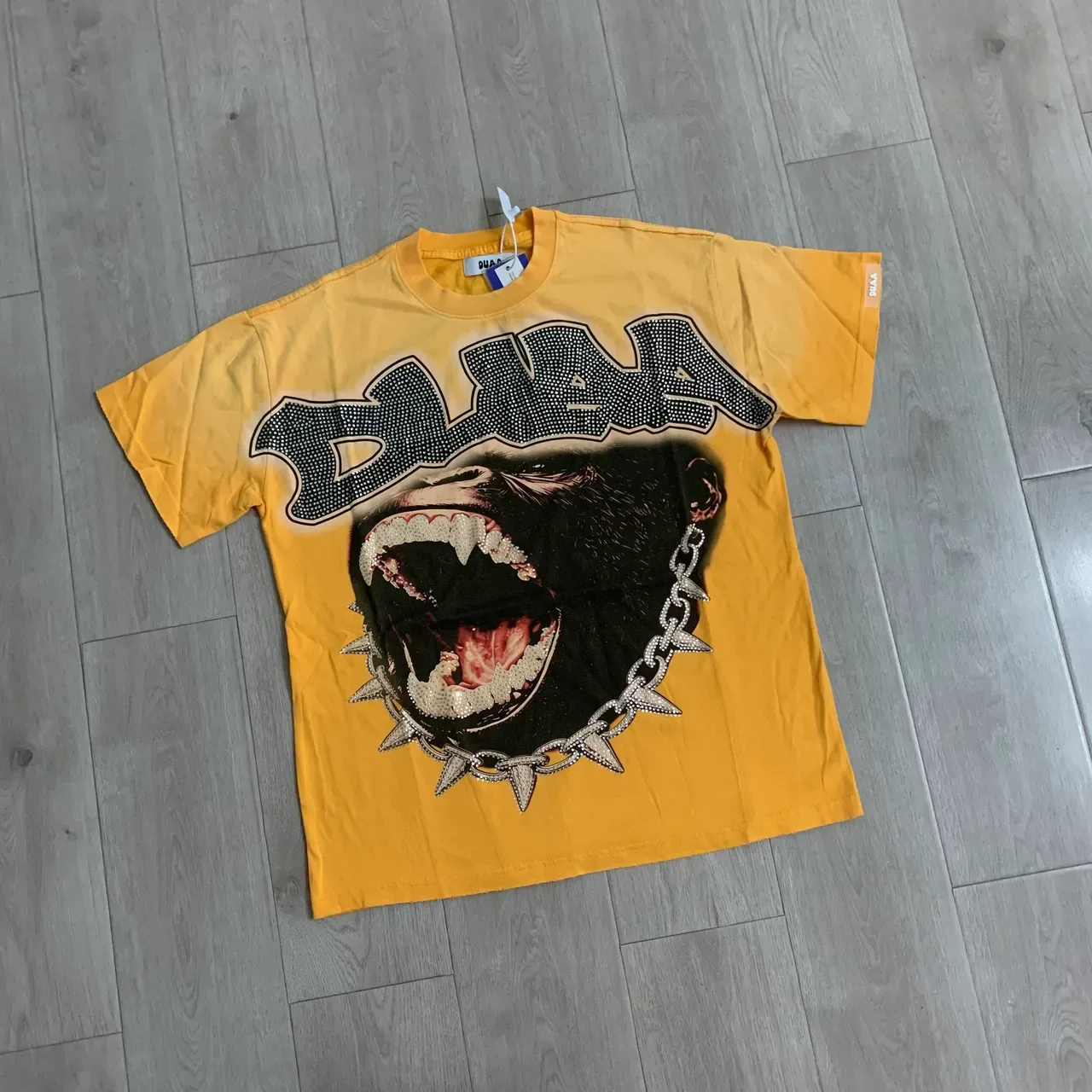 Yellow Rhinestone Graphic Print Oversized T-Shirt 5