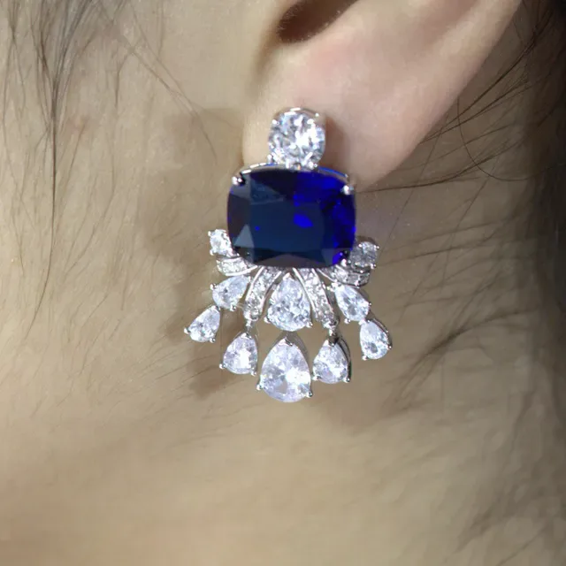 Yellow Silver Chandelier-Style Cushion-Cut Center Stone Earrings 2