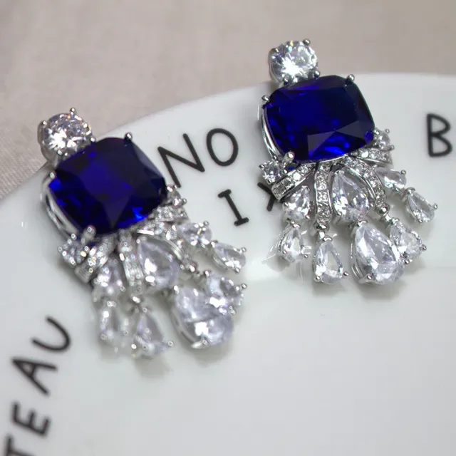 Yellow Silver Chandelier-Style Cushion-Cut Center Stone Earrings 4