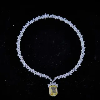 Collier Gemme Cushion-Cut Chaîne Pavé Argent Jaune