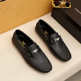 Giorgio Armani Black Leather Eagle-Buckle Loafers