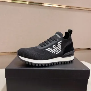 Giorgio Armani Eagle Logo Sneaker Black White Knit Upper Sock-Fit Collar Lifestyle Sneakers