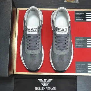 Giorgio Armani Gray White Low-Top Mesh-Suede Hybrid Upper Lifestyle Sneakers