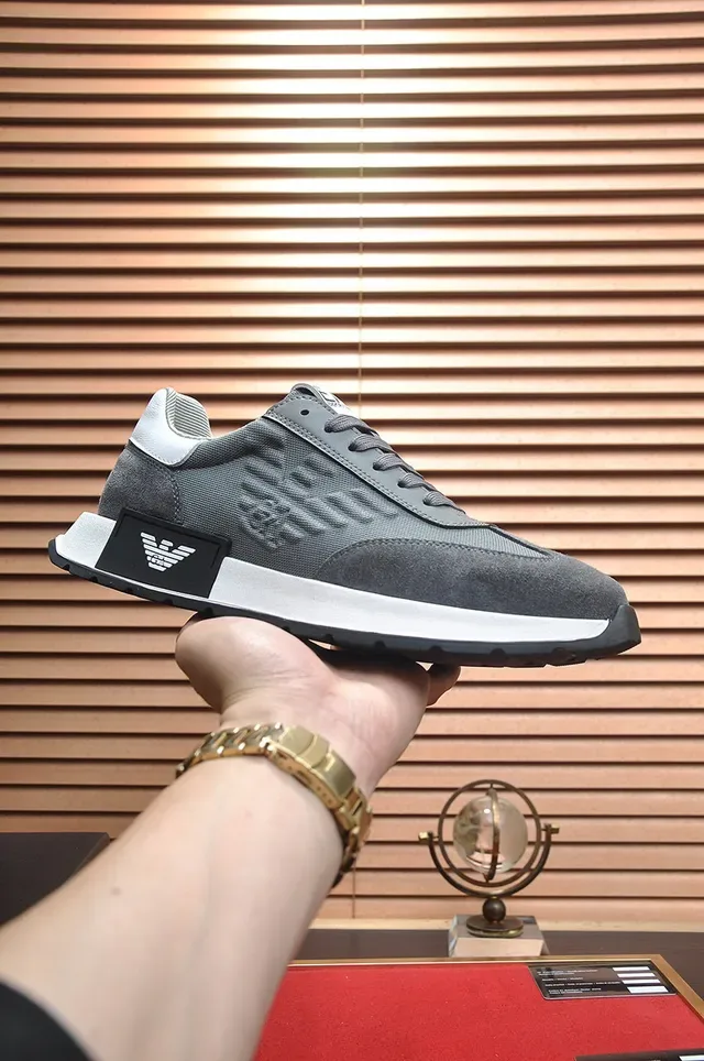 Giorgio Armani Gray White Low-Top Mesh-Suede Hybrid Upper Lifestyle Sneakers 2
