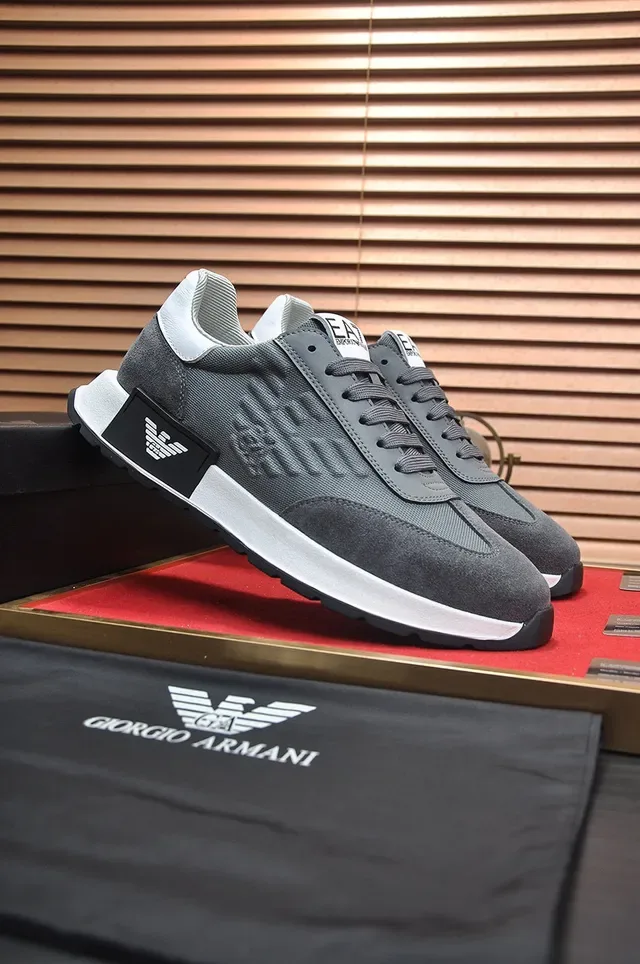 Giorgio Armani Gray White Low-Top Mesh-Suede Hybrid Upper Lifestyle Sneakers 3