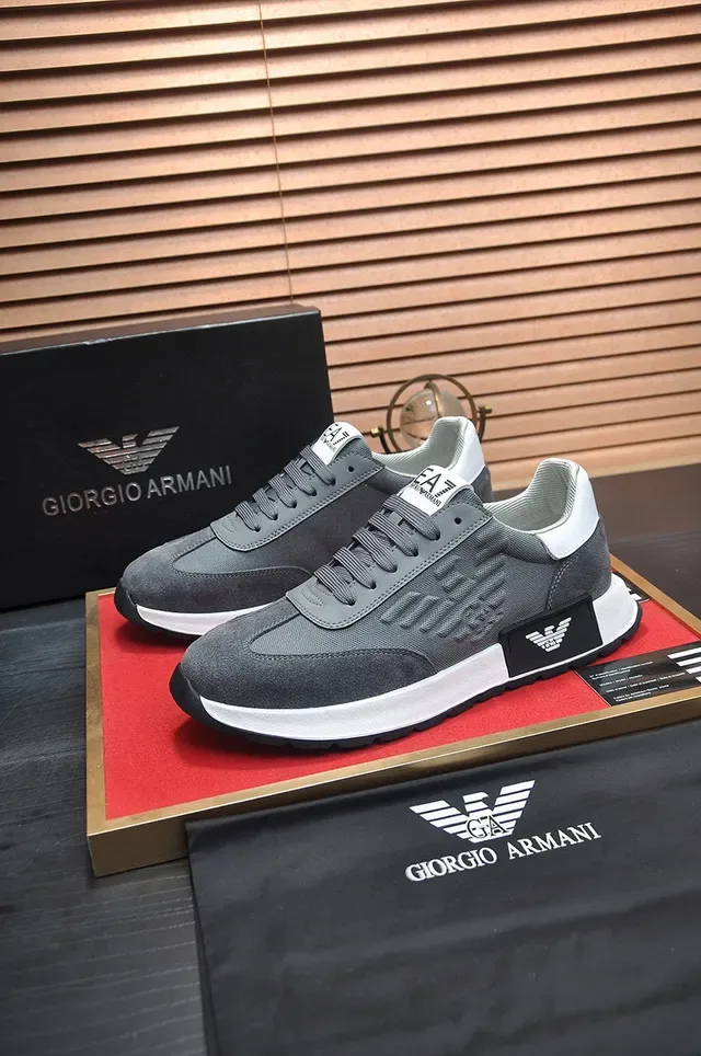 Giorgio Armani Gray White Low-Top Mesh-Suede Hybrid Upper Lifestyle Sneakers 4